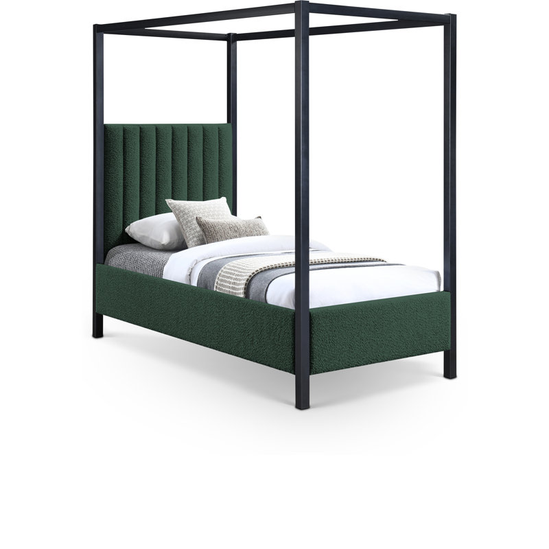 Kelly Upholstered Canopy Bed, Green Boucle Fabric, Twin