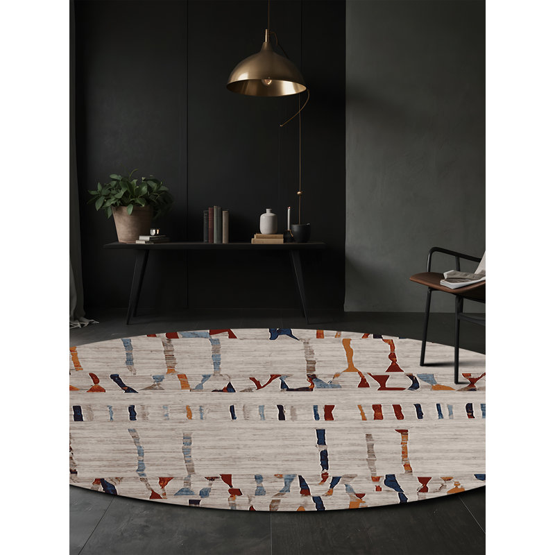 Machine Washable Gray Area Rug, Round 5'