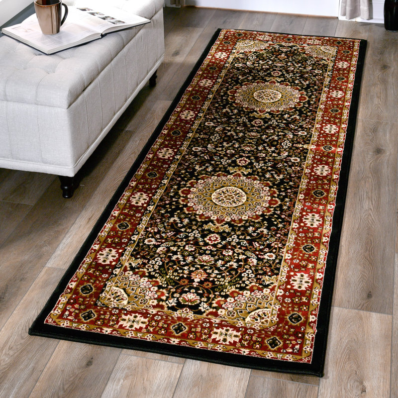 Tapis traditionnel noir Palfrey Collection, Tapis de couloir 2 pi 8 po x 8 pi 1 po