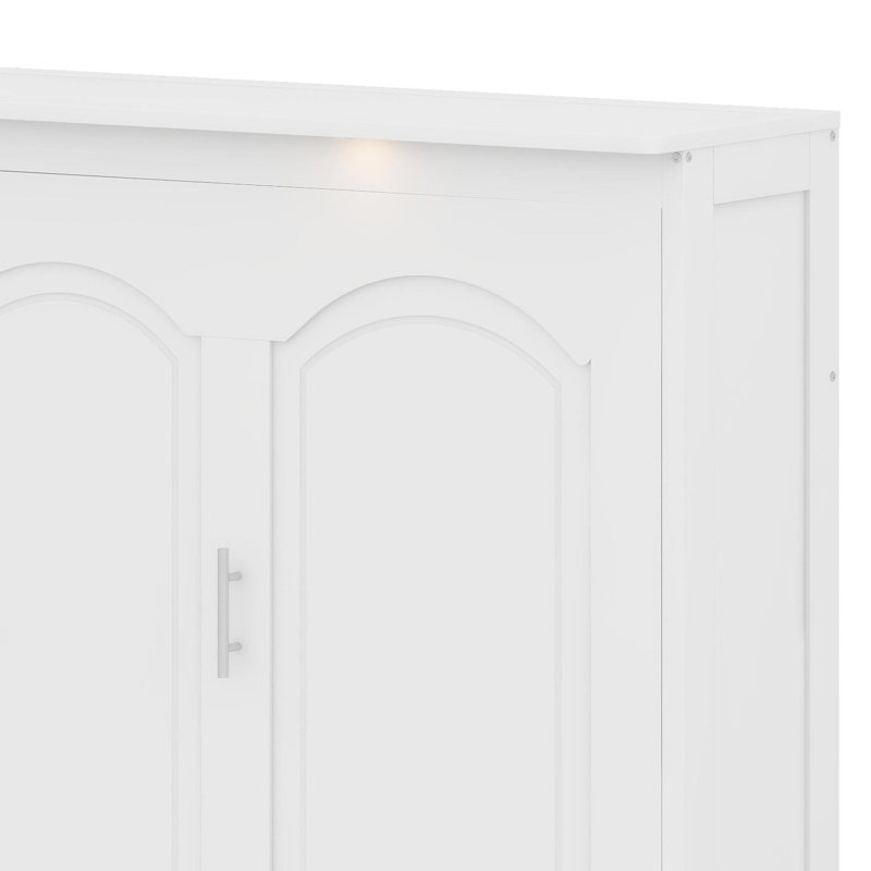 Lit escamotable peu encombrant avec bureau intégré, lumières DEL et port de charge USB, Blanc