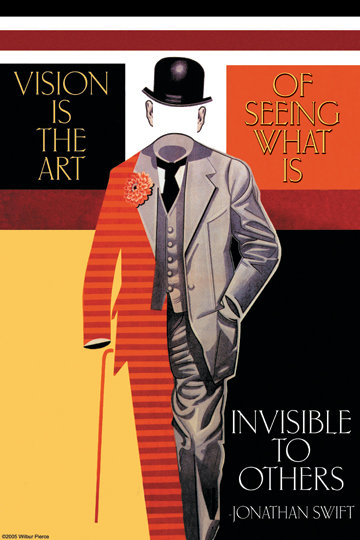 « vision is the art », affiche rétro, H 30 po x l 20 po x P 0,5 po