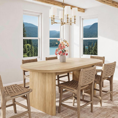 63"Oval Farmhouse Dining Table, Sturdy Wooden Base Kitchen Table