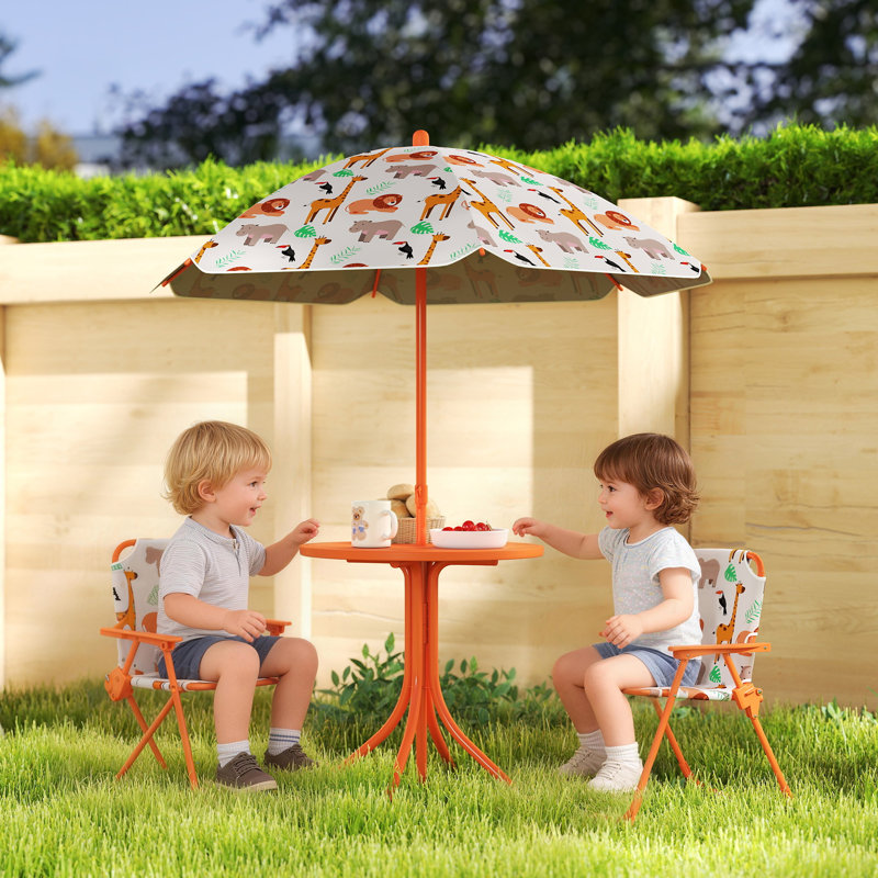 AIYAPLAY Kids Patio Set, Table and Chair Set, Umbrella, 2-5 Years, Orange