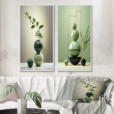 Green Zen Spiritual Stone I - Spiritual Stone Wall Decor Set Of 2