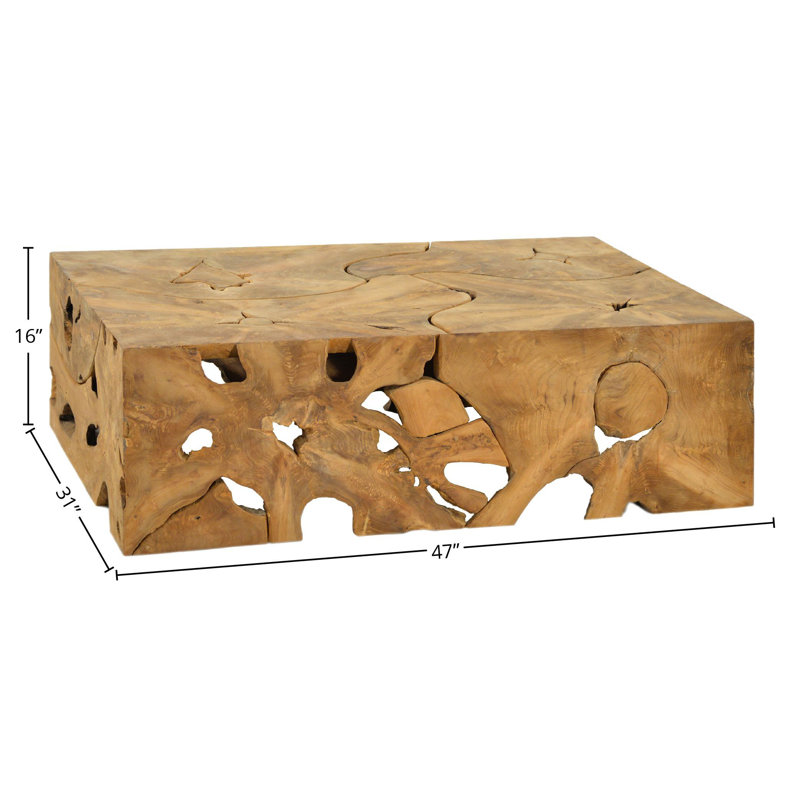 Billiot 47-inch Rectangular Teak Root Block Style Coffee Table, Natural Finish