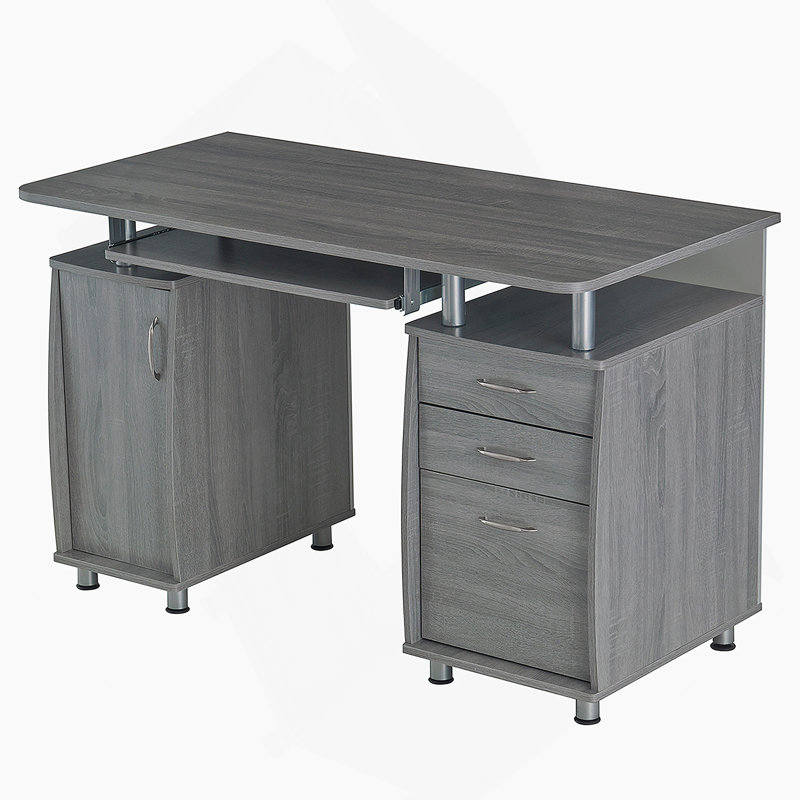 Bureau d'ordinateur complet avec rangement, gris