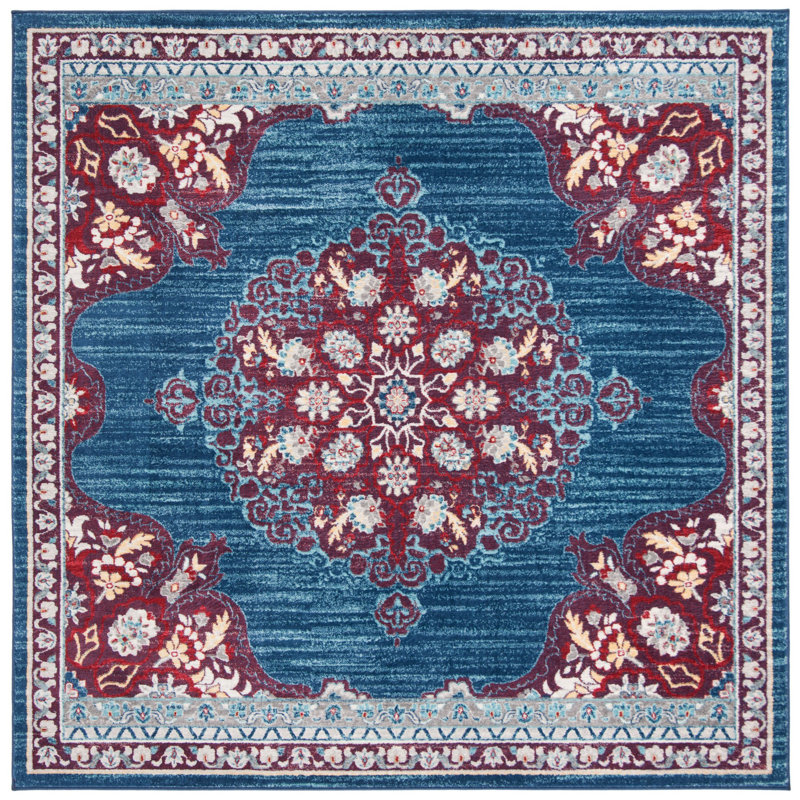 Barcus Oriental Burgundy/Ivory Area Rug, Square 6'7"