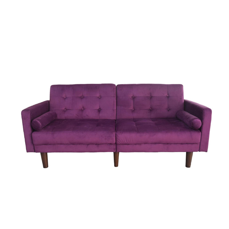 Canapé-lit à accoudoirs carrés en velours 71,6 po Barsby, Mauve