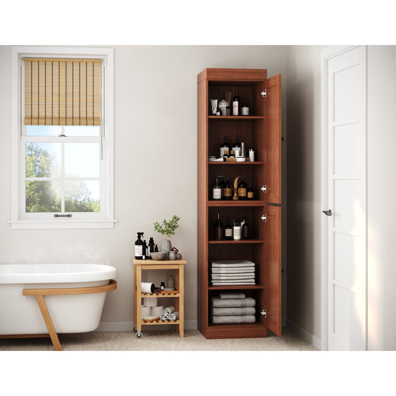 Armoire de rangement 100% bois massif 16,5 po avec portes Shaker et tablettes réglables, Moka