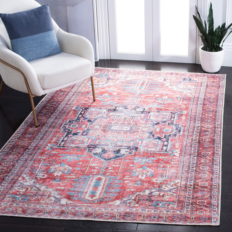 Adele Oriental Red/Navy Area Rug, Rectangle 6'7" x 9'
