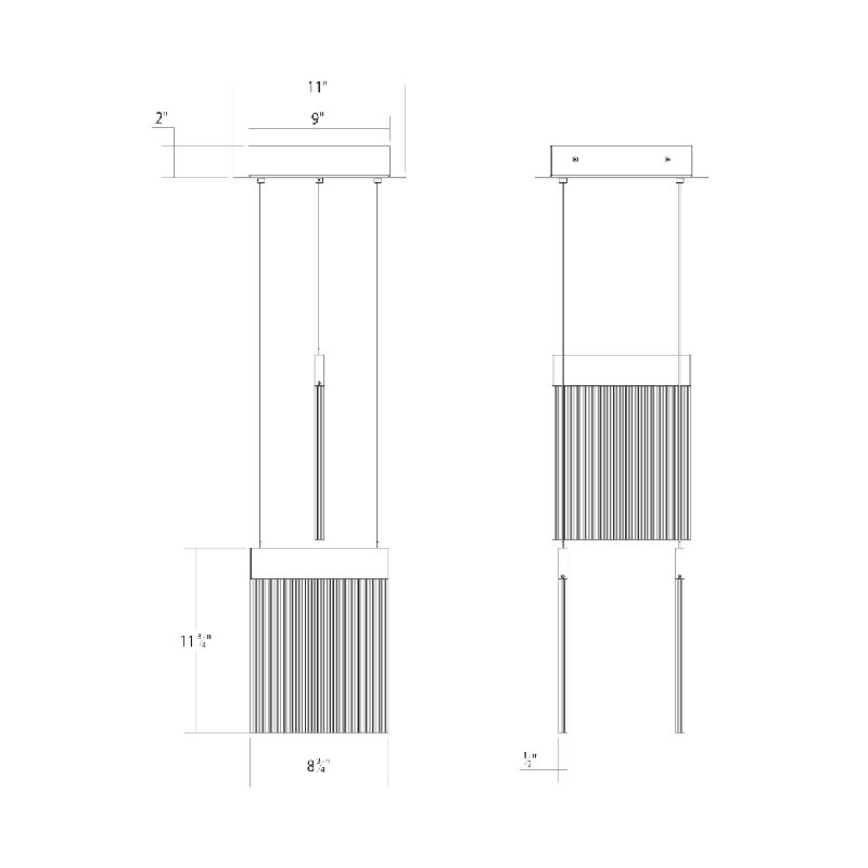 V Panels 3 - Light LED Pendant, Polished Chrome