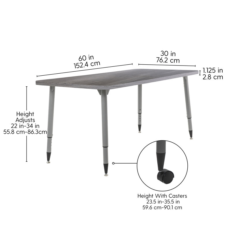 Table d'activité Adapte 24 x 36, 30 po x 60 po, Bois gris / argent