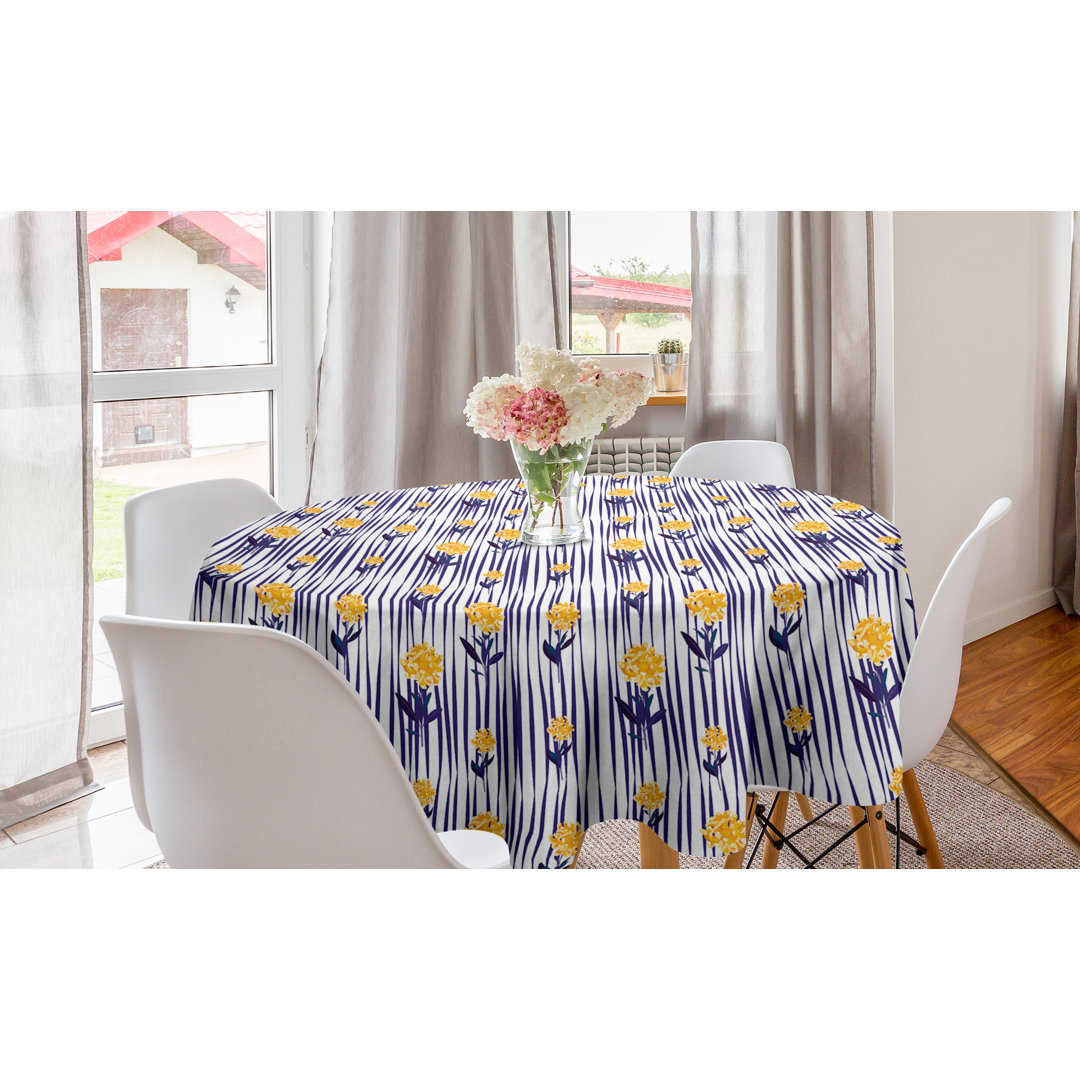 Runde Tischdecke, Chrysantheme-Muster, Blumen, Indigo Erde Gelb