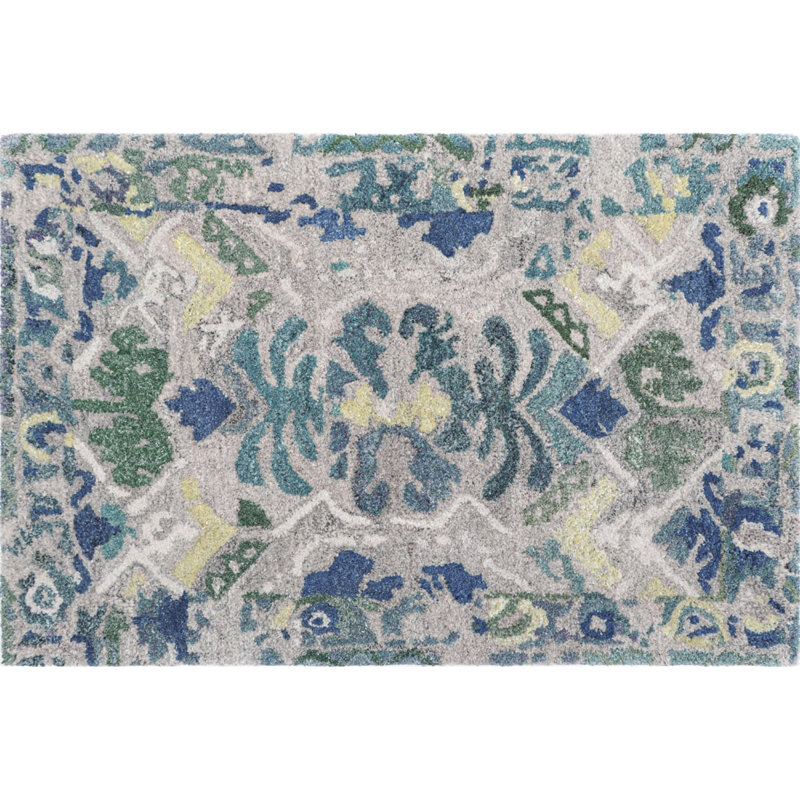 Sorrento Hand Tufted PET Indoor/Outdoor Rug in Natural/Blue/Yellow, Rectangle 2' x 3'
