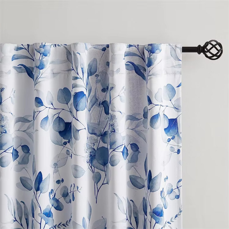 Blue Plant Pattern Blackout Window Curtain