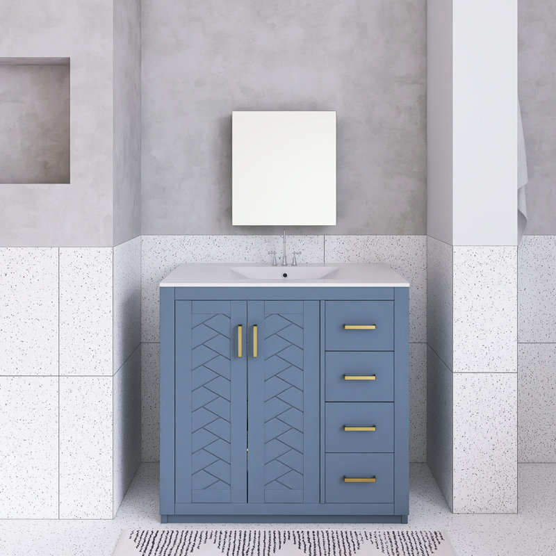 Meuble-lavabo 36 po avec lavabo en céramique, Bleu