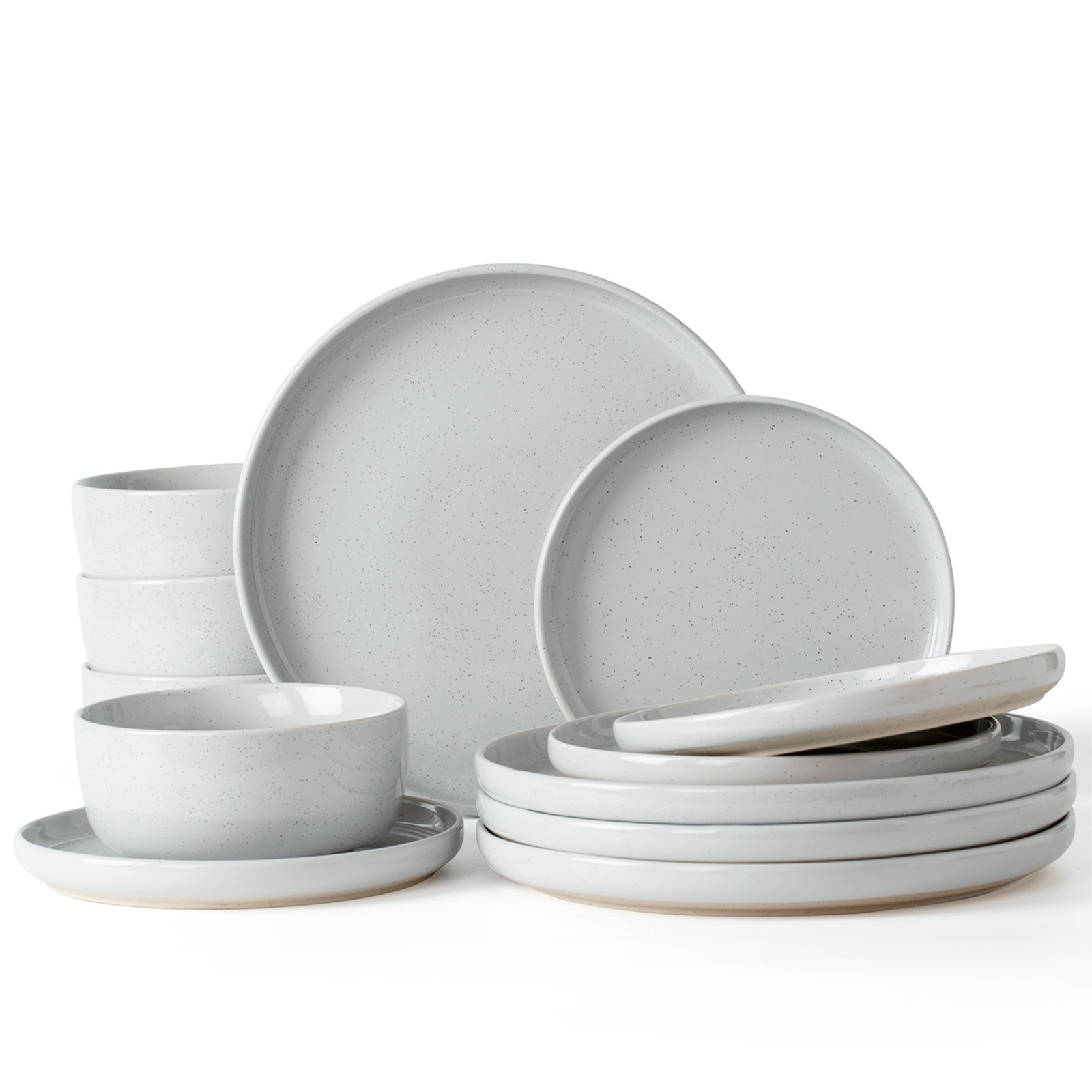 12 Piece Dinnerware Set - Service for 4, Light Gray