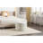 007-Velvet Fabric Storage Round Ottoman Footstool With Wooden Shelving,Ivory