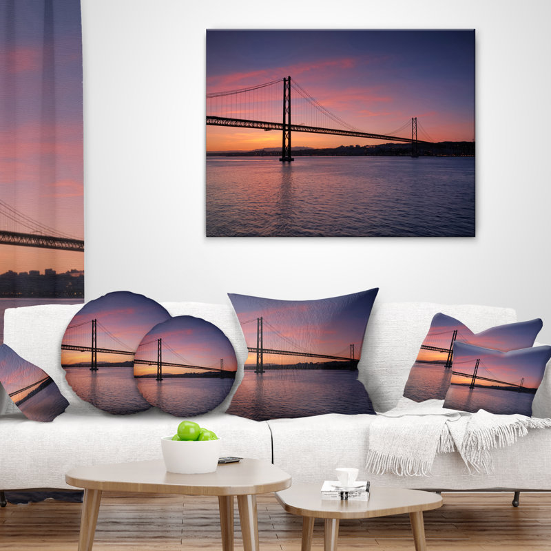 Coussin Pier, paysage marin, vue magnifique sur le pont de Lisbonne, 16 po x 16 po, Carré
