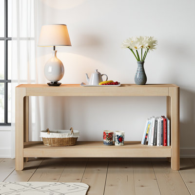 Modern Farmhouse Console Table with Premium Wood Veneer, Elegant Minimalist Design & Rounded Corners for Entryway & Living Room