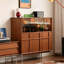 Table de buffet en verre à porte coulissante en acier inoxydable