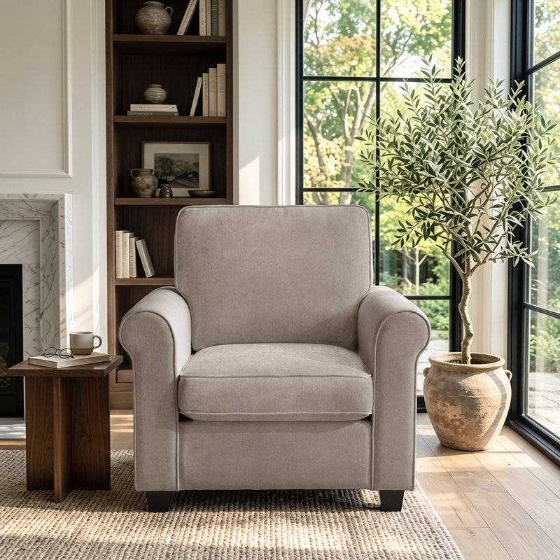 Chaise à accoudoirs roulés 37 po, Khaki
