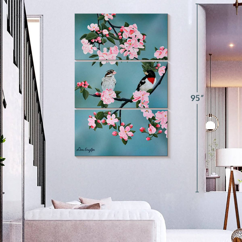 Brampt Red Breasted Grosbeaks, 74" H x 48" W