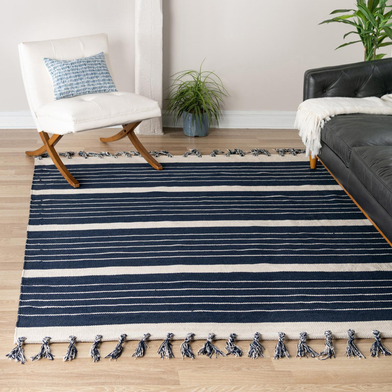 Iustin Cotton Striped Indoor Rug, Square 10'