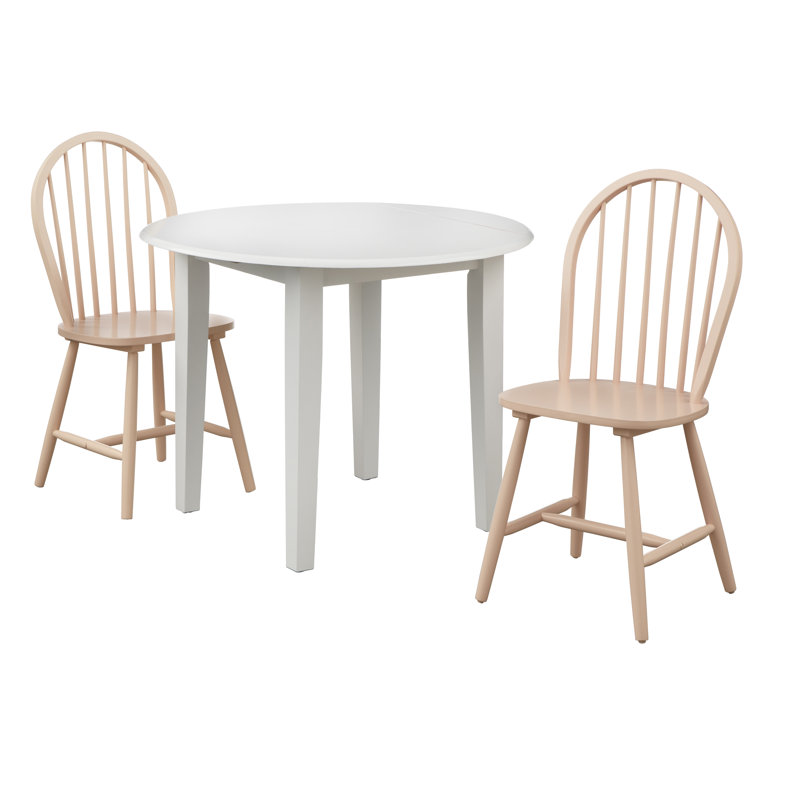 Framlingham Drop Leaf Solid Wood Dining Set, White, Blush, 3 Pieces: Table, 2 Chairs