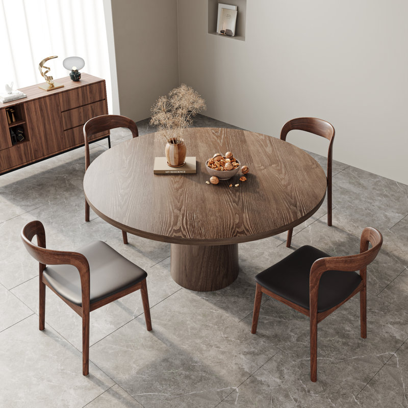 Ensemble de salle à manger rond en noyer foncé, H 29,52 po x l 47,24 po x P 47,24 po, 5