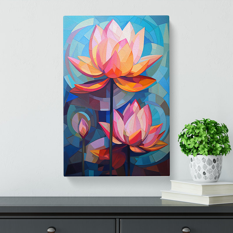 Lotus Flower Cubism No.2 - Wrapped Canvas, 50cm H x 35cm W x 3cm D