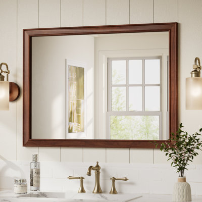 Rectangle Wall Mirror Bathroom Vanity Mirror with Solid Wood Frame, Tempered Glass