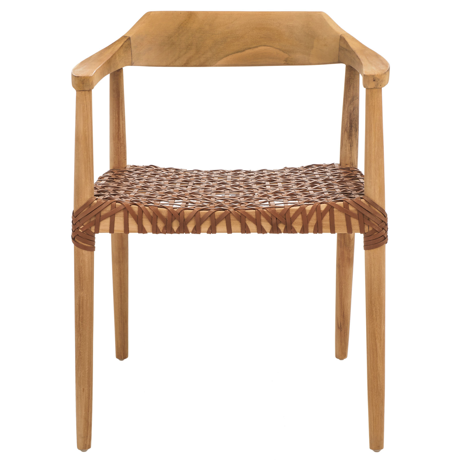 Bruna Teak Armchair, Unfinished Natural, Cognac Genuine Leather