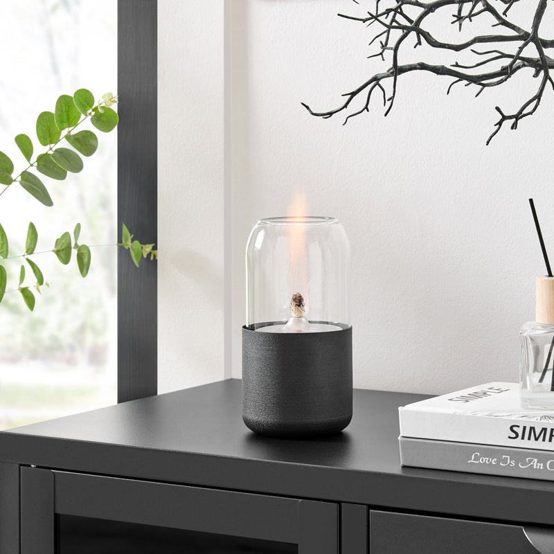 Black Glass and Metal Oil Lamp Set with Rope Wick