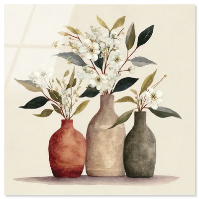 «Three Vases», reproduction d'art acrylique sur toile par Art Remedy, prête à être accrochée, 16 x 16