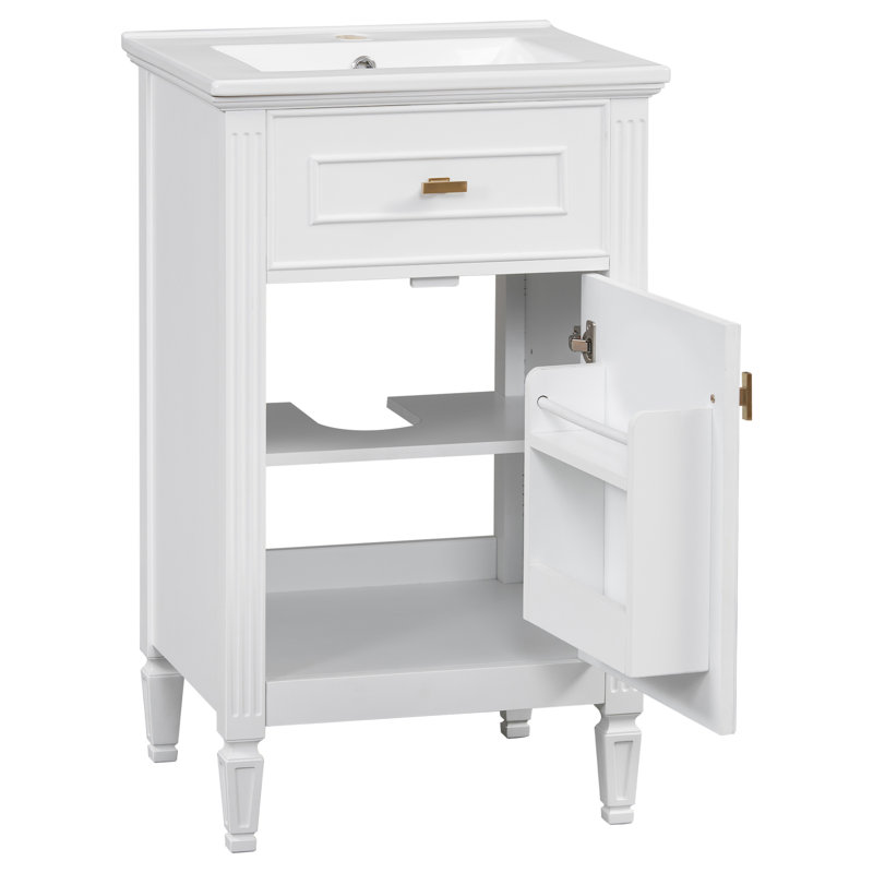 20''  Singe Bathroom Vanity With Ceramic Top, White