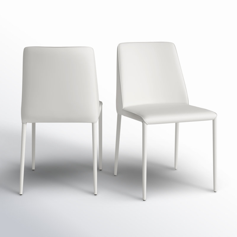 NORA PU DINING CHAIR WHITE-SET OF TWO, White Pebbled Faux Leather