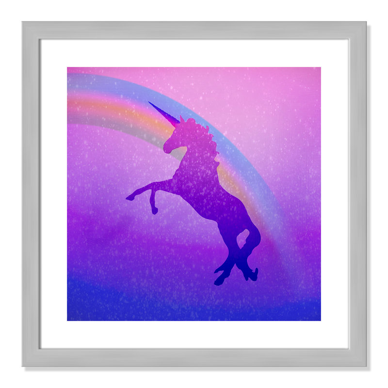 « licorne 2 », art encadré, H 24,5 po x l 24,5 po x P 0,63 po, Encadré plat argent