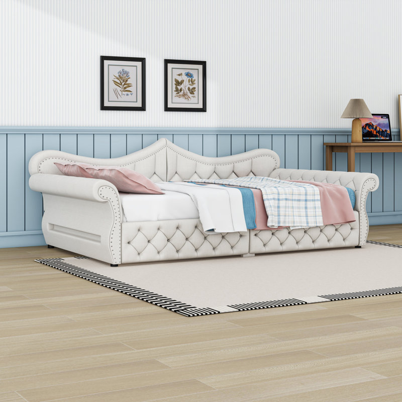 Upholstered Daybed with LED Lights, Beige