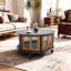 Table basse 31,5 pouces ronde à trois portes avec rangement, placage en bois moderne pour petits espaces et utilisation polyvalente-129228049