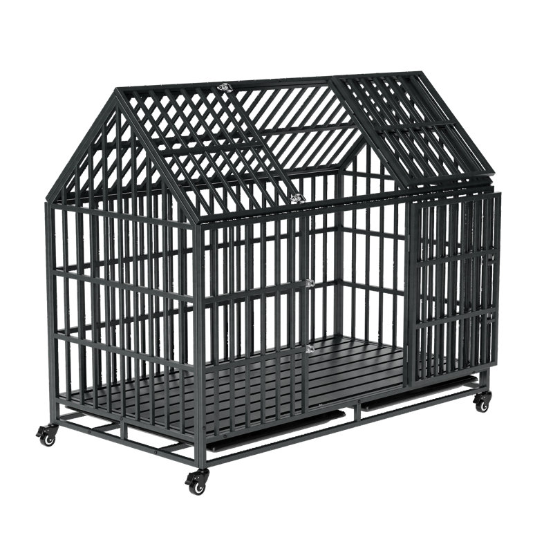 Cage pour chien spacieuse de 52 po avec structure en métal robuste et mobilité facile