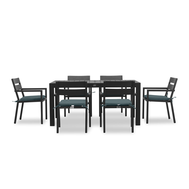 Pacifica Outdoor 7 - Piece Dining Set with Cushions, Cast Lagoon Sunbrella® Plainweave, Black