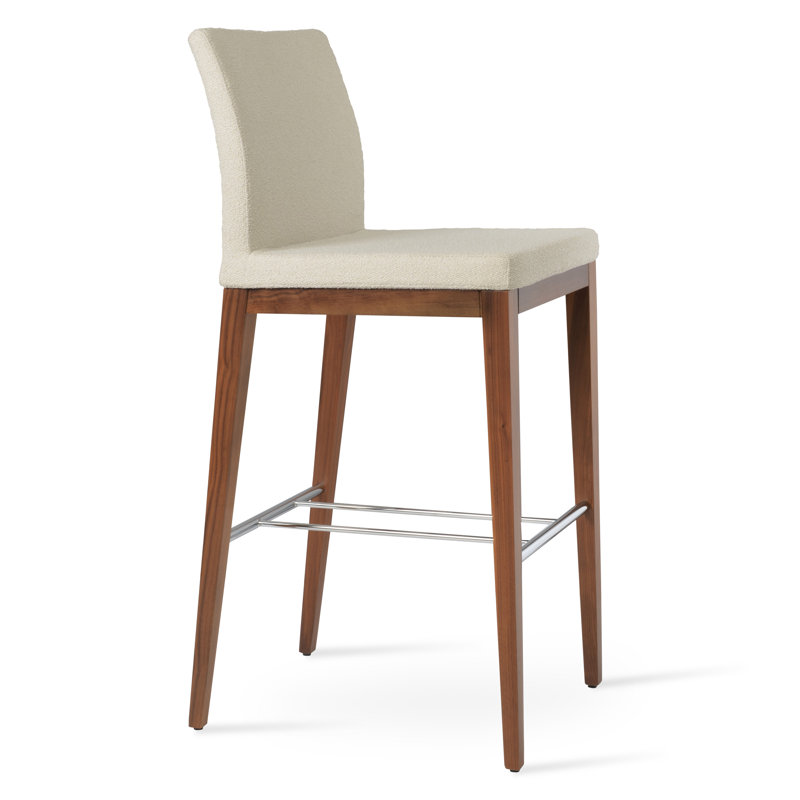 Tabouret de comptoir en bois massif 24 po Aria, Noyer, Bouclé blanc cassé
