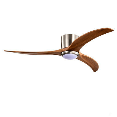 52" Flush Mount Fan Light,3 Pcs Solid Wood Blades Ceiling Fan With Lights Remote Control,Quiet Dc Motor, 6 Speed ,Reversible Ceiling Fan For Patio Living Room, Bedroom, Office,Indoor.(Stain Nickel )