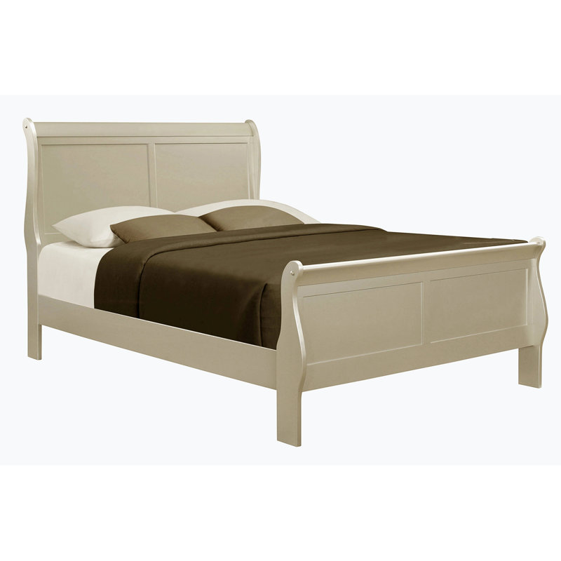 Modern Design Sleigh Bed Frame With Headboard Wooden Bed Frame With Headboardroom Furniture, Queen, Champagne