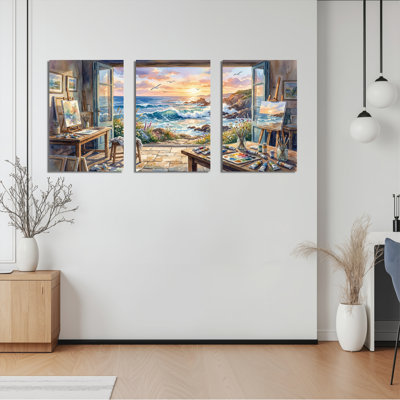 «Ocean View Studio», ensemble de 3 reproductions d'art sur toile tendues