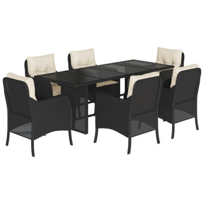 7 Piece Patio Dining Set With Cushions Black Poly Rattan by Red Barrel Studio