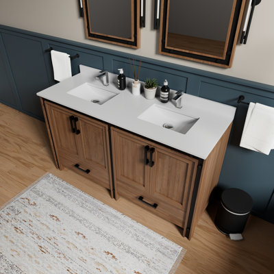 Ensemble de meuble-lavabo double avec plateau en marbre de culture et robinet
