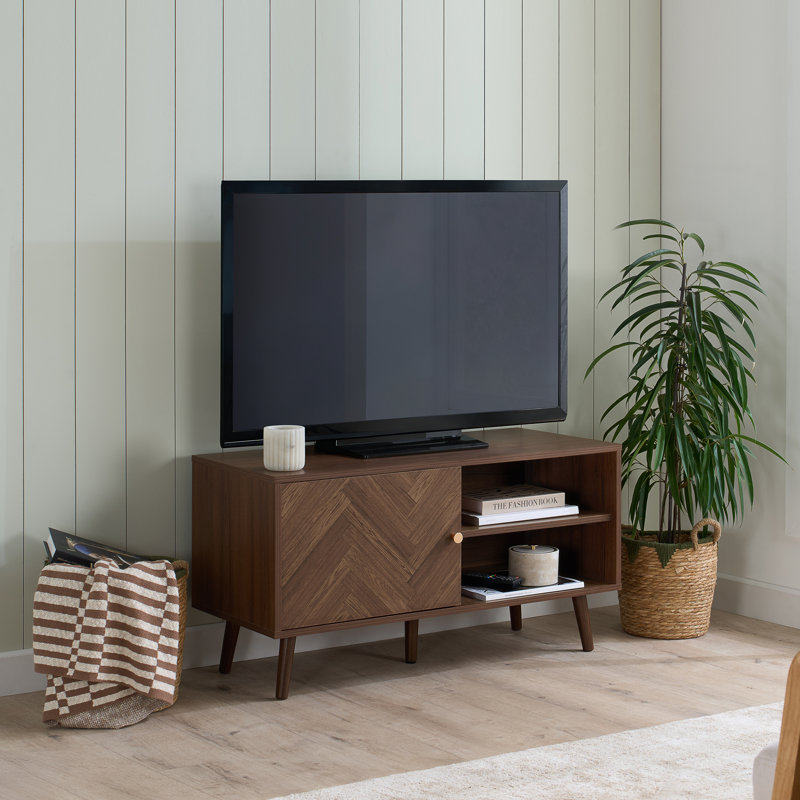 Mardell Tv Unit for TV's up to 42" - 100CM Width - Herringbone/Chevron Effect TV Stand, WALNUT
