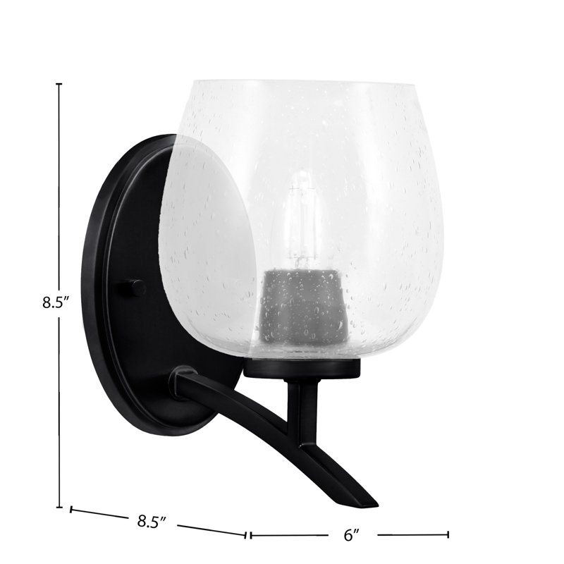 Kurve Uplight Wall Sconce With 6" Clear Bubble Glass, Matte Black